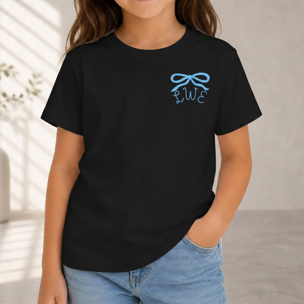 Girls Monogram with bow Tee